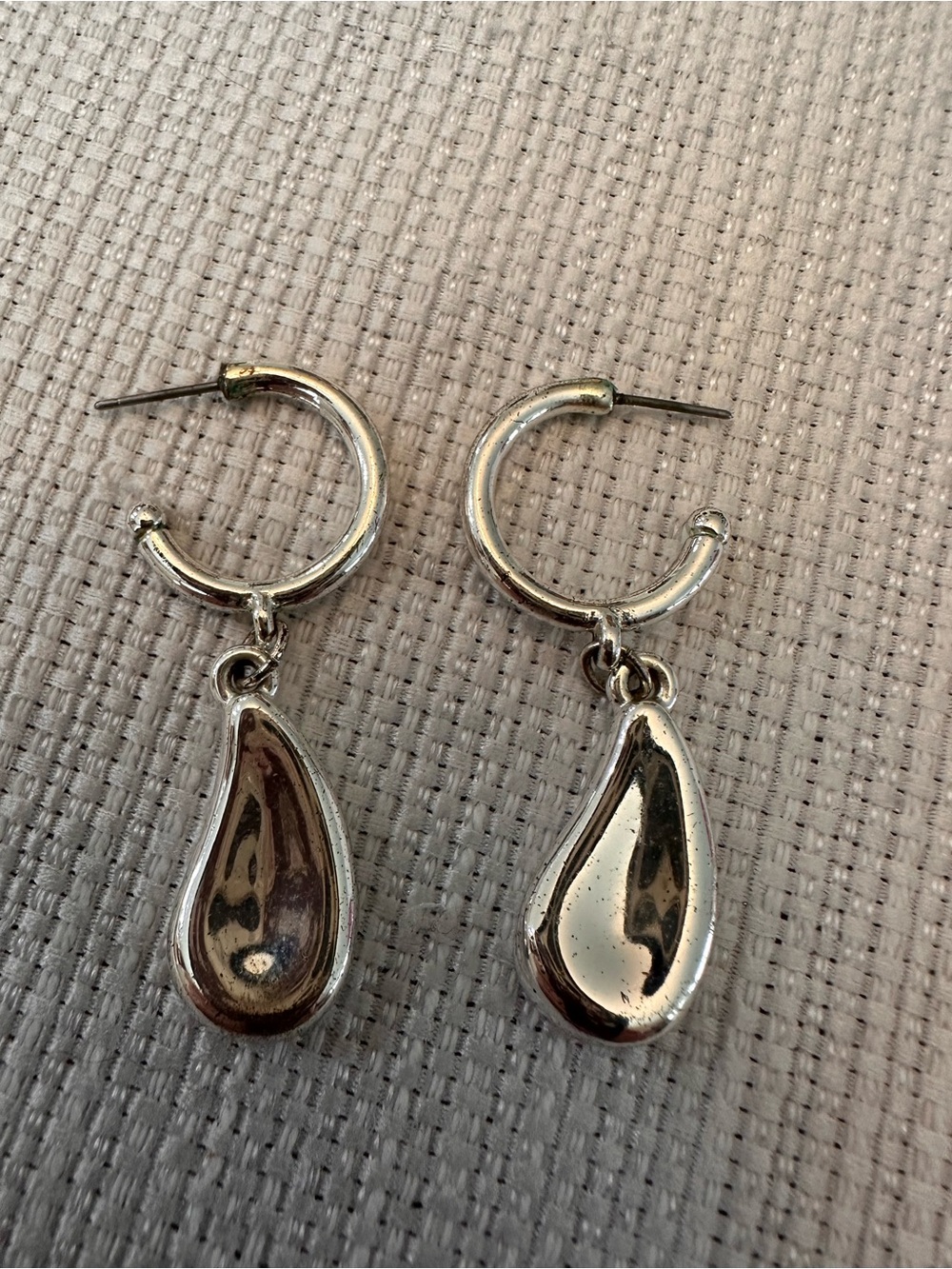 Sterling Silver Teardrop Hoop Dangle Earrings - Silver